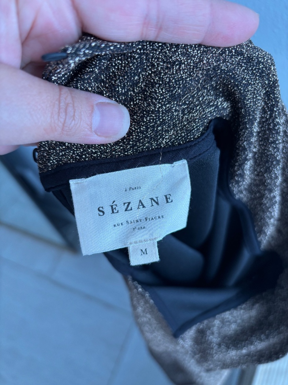 Sezane Black Gold Metallic Omaya Turtleneck Long Sleeve Blouse - Size M - Picture 2 of 6
